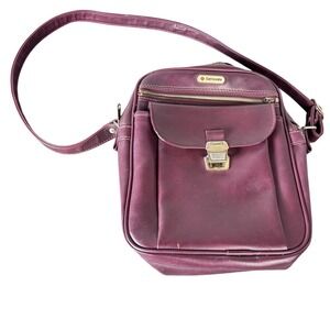 Samsonite Burgundy Leather Shoulder Crossbody Travel Messenger Bag VTG